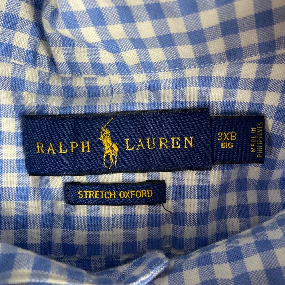 Ralph Lauren Stretch Oxford Mens 3XB Blue Gingham Button Down Long Sleeve Shirt